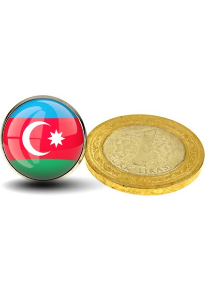 Azerbaycan Rozet Azerbaijan Bayrağı Yaka Rozeti Yuvarlak Paslanmaz Çelik