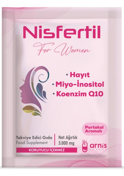 Arnis Pharma Nisfertil Hayıt Tohumu, Miyo Inositol ve Koenzim Q10 İçeren Takviye Edici Gıda 30 Saşe