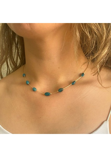 Tımbıl Hint Akik Doğal Taşlı Altın Zincirli El Yapımı Özel Tasarım Minimal Doğal Taş Kolye fiyatları