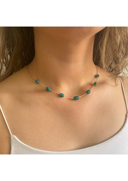 Tımbıl Hint Akik Doğal Taşlı Altın Zincirli El Yapımı Özel Tasarım Minimal Doğal Taş Kolye modelleri