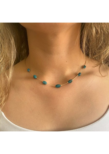 Tımbıl Hint Akik Doğal Taşlı Altın Zincirli El Yapımı Özel Tasarım Minimal Doğal Taş Kolye fırsatları