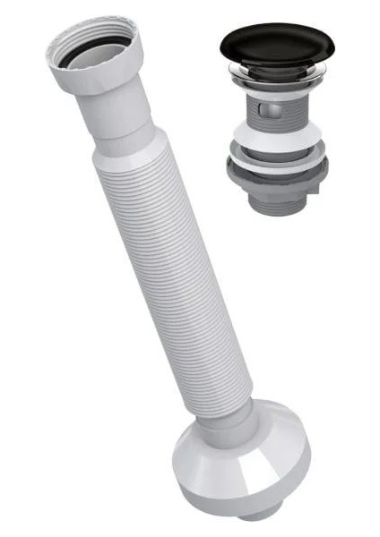 Izyapı Taşma Delikli P.siyah Seramik Aç Kapa Körüklü Lavabo Sifonu
