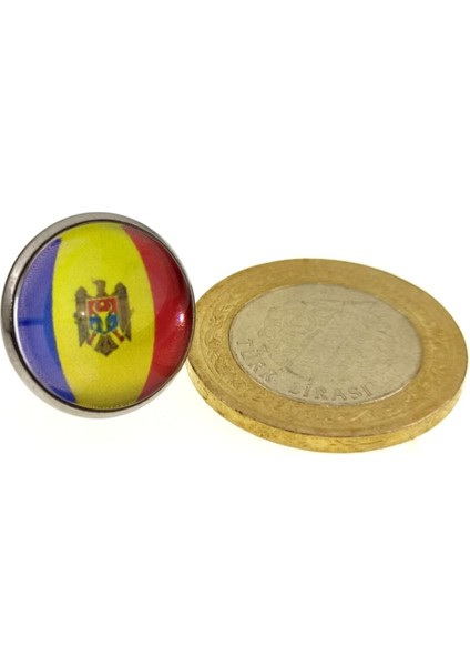 Moldova Bayrağı Çelik Yaka Rozeti Boğdan Moldovya Kartal 3D Camlı Resimli Rozet modelleri