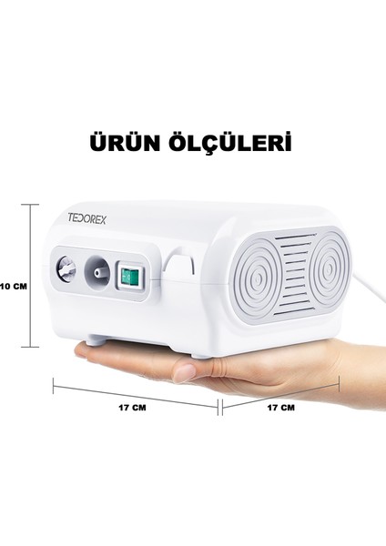 Tedorex Kompresörlü Nebulizatör Buhar Makinesi Hava Makinesi Buhar Cihazı Nebulizatör Hava Cihazı Nebülizatör Çocuk ve Yetişkin Kullanımına Uygun Nebulizatör