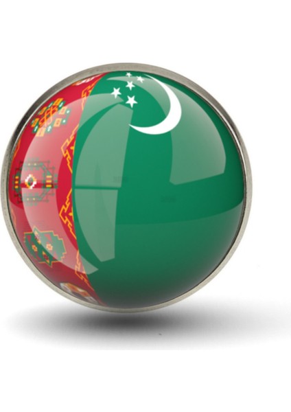 Türkmenistan Rozet Turkmenistan Bayrağı Yaka Rozeti Camlı Çelik Yuvarlak