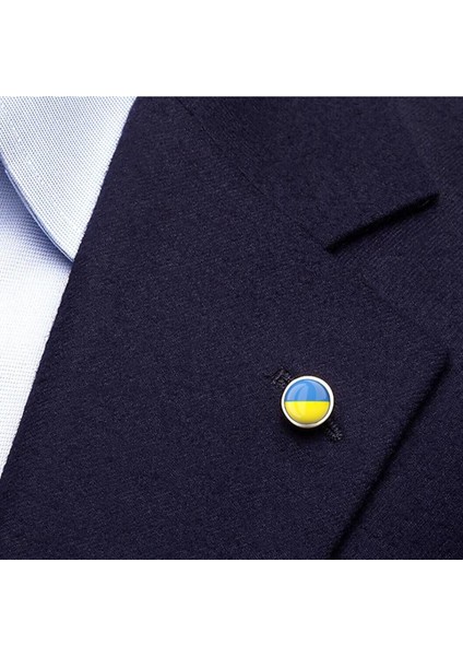 Ukrayna Yaka Rozeti Ukraine Bayrağı Paslanmaz Çelik Yuvarlak Rozet