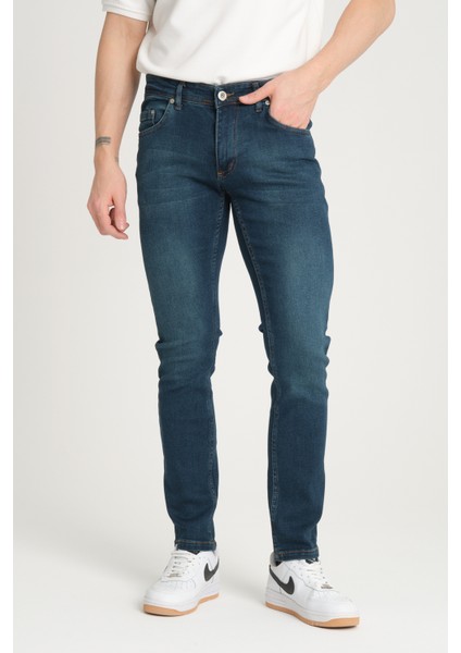 Erkek Mavi-Yeşil Tint Yıkama Regular Fit Denim Pantolon