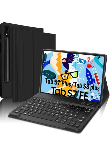 Samsung Tab S7 Fe 12.4 Inç Uymlu Bluetooth Türkçe Q Klavyeli Kılıfı (Tablet Değildir) Kapak