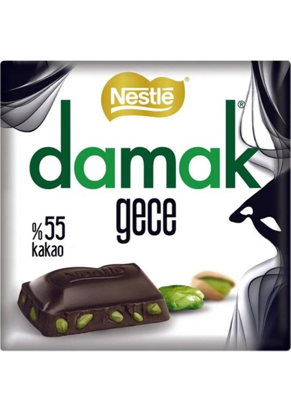Damak Gece Antep Fıstıklı Bitter Çikolata Kare 60 gr