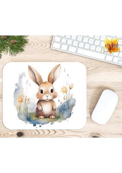 Sevimli Tavşan Baskılı Özel Tasarım Dikdörtgen Kaydırmaz Mousepad
