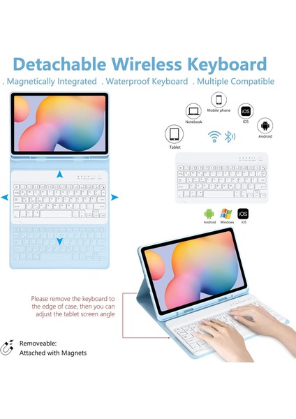 Samsung Galaxy Tab S6 Lite 10.4 SM-P610/P615 Için Çıkarılabilir Bluetooth Klavyeli Klavye Kılıfı