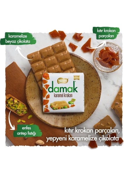 Damak Karamel Krokan Antep Fıstıklı Çikolata Kare 60 gr x 6