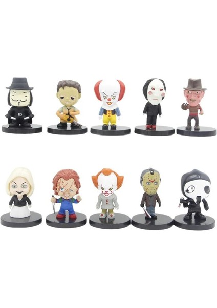 10PCS/SET Horror Movie Characters V For Vendetta Chucky Freddy Jason Scary Saw Pvc Action Figures Toys (Yurt Dışından)