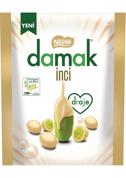 Damak İnci Beyaz Çikolata Kaplı Antep Fıstıklı Draje 50 gr x 6