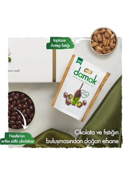 Damak Sütlü Çikolata Kaplı Antep Fıstıklı Draje 50 gr