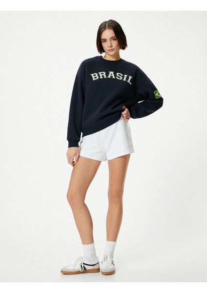 Brasil Sweatshirt Arkası Baskılı Uzun Kollu Bisiklet Yaka