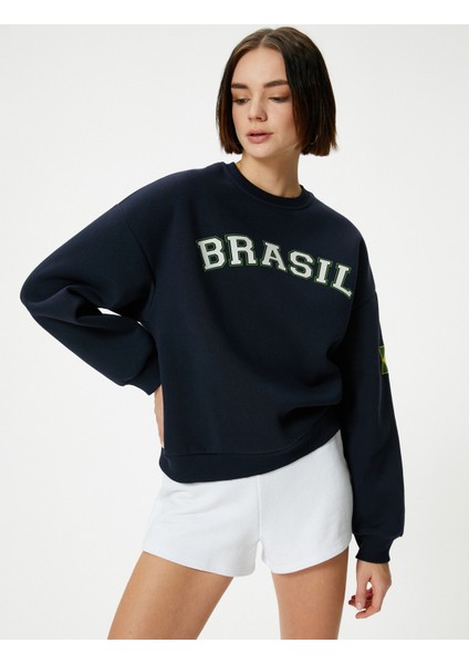 Brasil Sweatshirt Arkası Baskılı Uzun Kollu Bisiklet Yaka