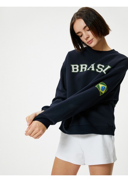 Brasil Sweatshirt Arkası Baskılı Uzun Kollu Bisiklet Yaka