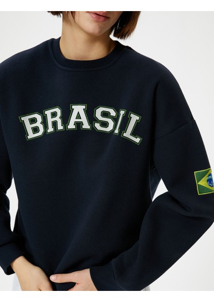 Brasil Sweatshirt Arkası Baskılı Uzun Kollu Bisiklet Yaka