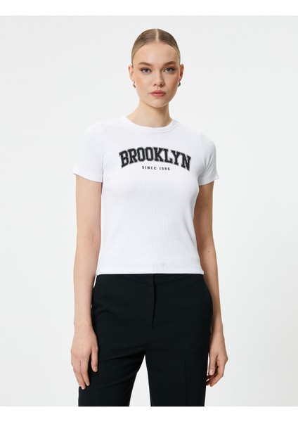 Brooklyn Baskılı Tişört Slim Fit Kısa Kollu Bisiklet Yaka Pamuklu modelleri