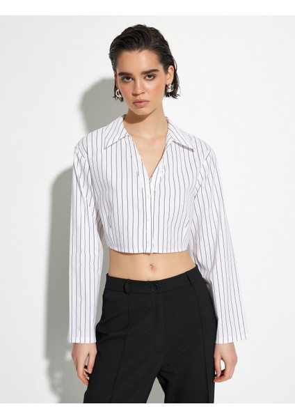 Crop Tişört Uzun Kollu Klasik Yaka Düğmeli modelleri