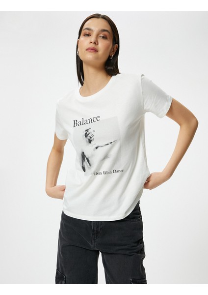 Baskılı Tişört Bisiklet Yaka Kısa Kollu Pamuklu