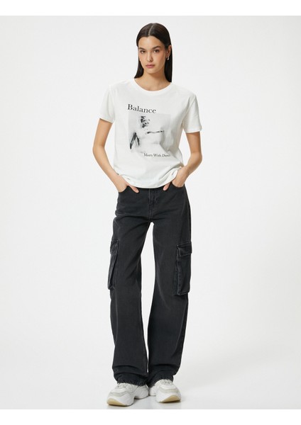 Baskılı Tişört Bisiklet Yaka Kısa Kollu Pamuklu fiyatları