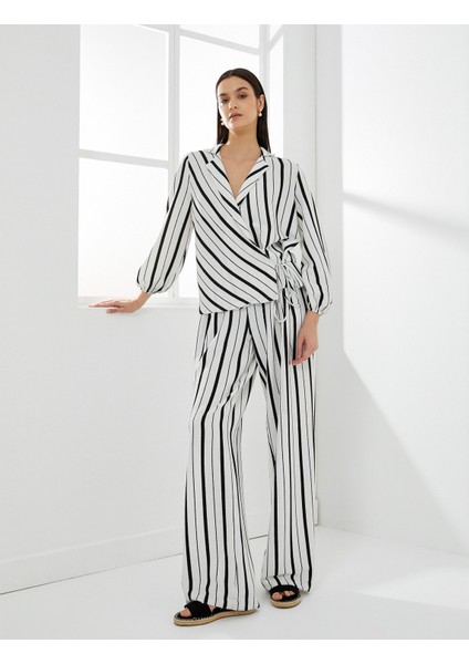 Bol Paça Pantolon Yüksek Bel Rahat Kesim Dokulu