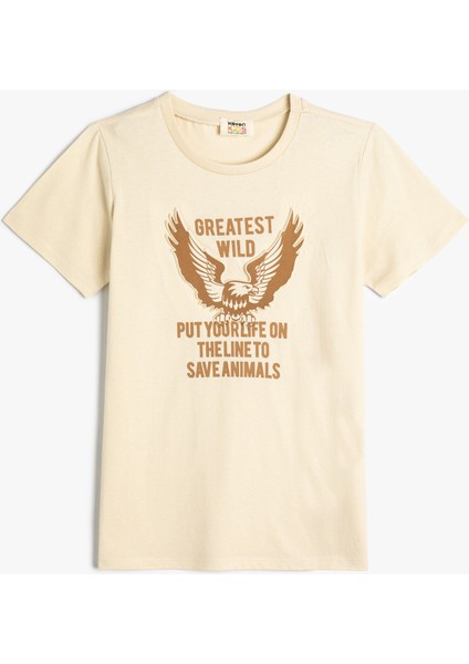 Kartal Tişört Kabartma Baskılı Kısa Kollu Bisiklet Yaka Pamuklu