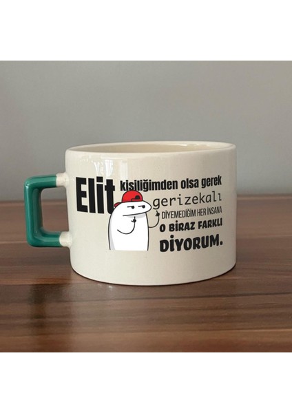 Elit Kişiliğimden Olsa Gerek Baskılı Yeşil Kulplu C Fincan