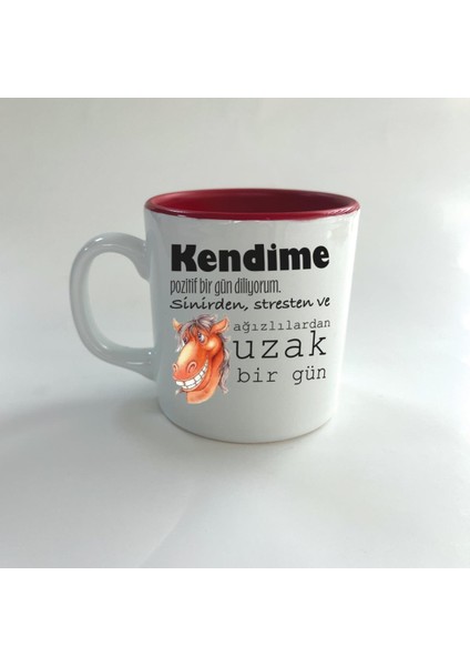 Kendime Pozitif Bir Gün Diliyorum Baskılı Kırmızı Multi Kupa