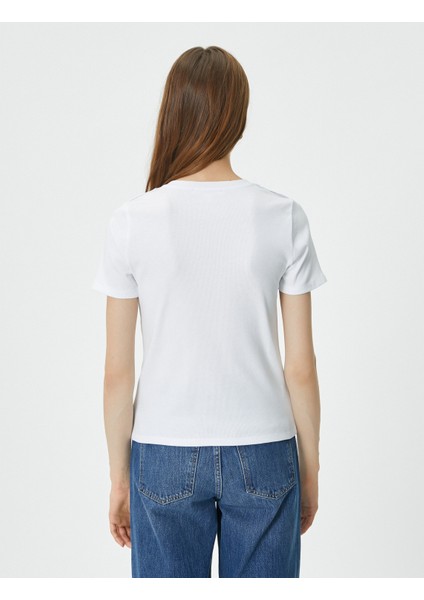 Fitilli Tişört Slim Fit Bisiklet Yaka Apolet Detaylı fırsatları
