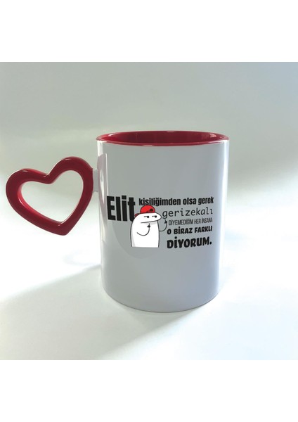 Elit Kişiliğimden Olsa Gerek Baskılı Kırmızı Boş Kalp Kulplu Mega Kupa