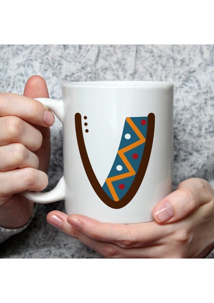 Safari V Harf Baskılı Beyaz Kupa