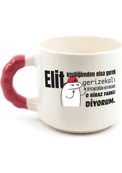Elit Kişiliğimden Olsa Gerek Baskılı Kırmızı Kulplu Boncuk Kupa