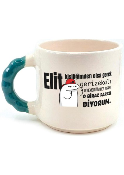 Elit Kişiliğimden Olsa Gerek Baskılı Yeşil Kulplu Boncuk Kupa