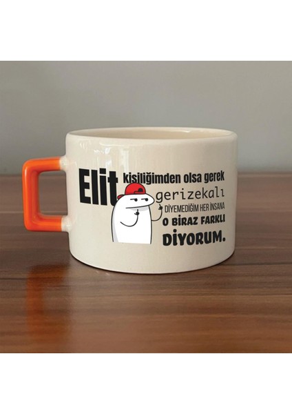 Elit Kişiliğimden Olsa Gerek Baskılı Turuncu Kulplu C Fincan