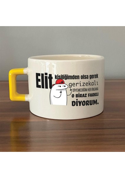 Elit Kişiliğimden Olsa Gerek Baskılı Sarı Kulplu C Fincan