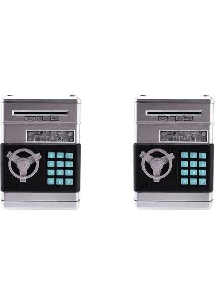 2x Karikatür Elektronik Atm Şifre Kumbara Nakit Para Otomatik Kaydırma Kağıdı Para Kumbarası Hediye (Gümüş + Siyah) (Yurt Dışından)