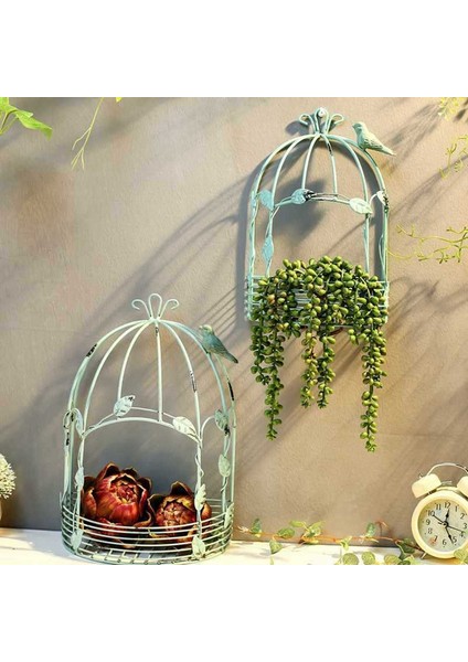 Vintage Ülke Duvar Asılı Tel Demir Yarım Kuş Kafesi Saksı Bahçe Dekorasyon Retro Kuş Kafesi Depolama Rafı Pot A (Yurt Dışından) indirimleri