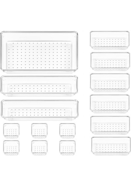 15 Adet Şeffaf Plastik Çekmece Organizatör Seti 4 Boyutlu Çok Yönlü Banyo ve Vanity Çekmece Organizatör Tepsileri Eşya Kutuları (Yurt Dışından)