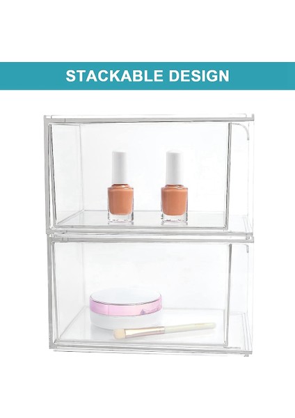 2 Paket Istiflenebilir Makyaj Organizatör Depolama Çekmeceleri, Akrilik Banyo Organizatör, Şeffaf Plastik Saklama Kutusu (Yurt Dışından) fiyatları