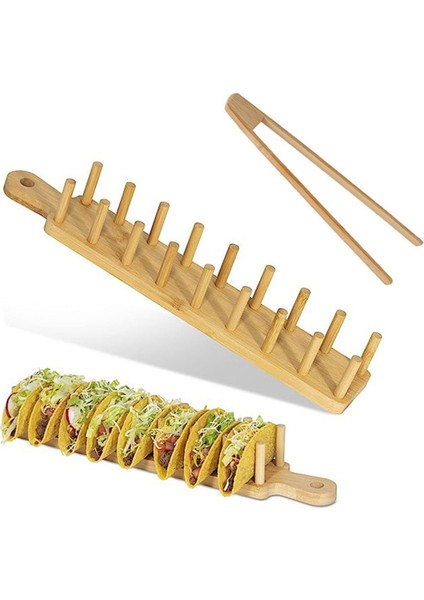 Tutacaklı Bambu Taco Tepsisi, Taco Kabuk Tutucusu Çok Kullanımlı Yemek Tepsisi Şarküteri Tepsisine Izin Verir (Yurt Dışından)