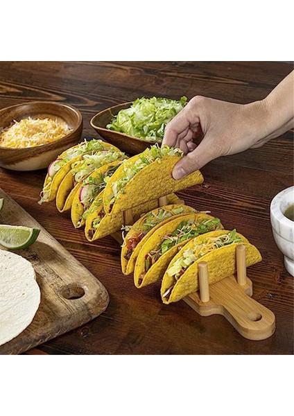 Tutacaklı Bambu Taco Tepsisi, Taco Kabuk Tutucusu Çok Kullanımlı Yemek Tepsisi Şarküteri Tepsisine Izin Verir (Yurt Dışından)