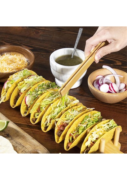 Tutacaklı Bambu Taco Tepsisi, Taco Kabuk Tutucusu Çok Kullanımlı Yemek Tepsisi Şarküteri Tepsisine Izin Verir (Yurt Dışından)