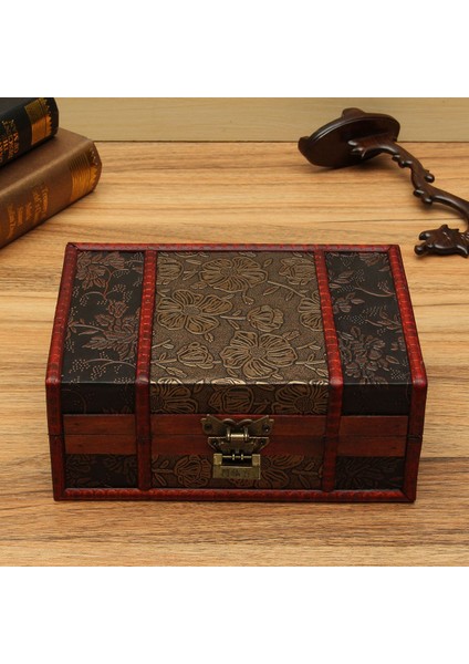 Dekoratif Biblo Takı Kilit El Yapımı Vintage Ahşap Depolama Hediye Kutusu (Yurt Dışından)