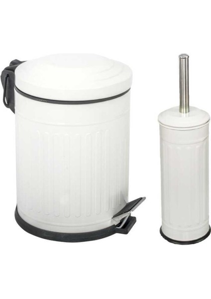 5 Lt Vintage Serisi 2 Li Banyo Seti Amortisör Kapaklı Beyaz Çöp Kovası