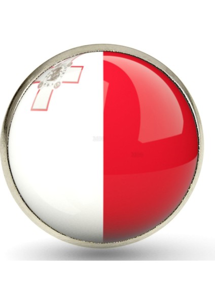 Malta Yaka Rozeti Maltha Ülke Bayrağı Paslanmaz Çelik 3D Camlı Rozet