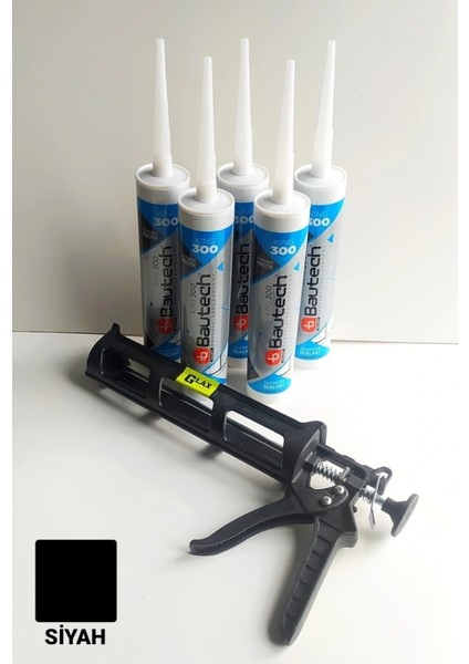 5 Adet Siyah Silikonize Mastik / Çekomastik (5X500 Gr.) + Silikon Tabancası