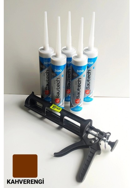5 Adet Kahverengi Silikonize Mastik / Çekomastik (5X500 Gr.) + Silikon Tabancas